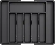 LOVJOYSE Silverware Drawer Organizer, Cutlery Drawer Organiser, Expandable Utensil Tray for Kitchen, Adjustable Plastic Storage for Spoons Forks Knives, Large, Black