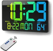 Digital Wall Clock Large Display, 11.02" LED Bedside Alarm Clock with RGB Color