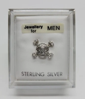 Mens Silver Skull Crossbone Earring 925 Hallmark Stud