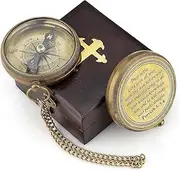 God is My Guide Brass Compass Gift with Display Box - Engraved Scripture Prayer Compass Religious Gift for Men & Women - Baptism, Confirmation, Communion Compass for Boys Graduation Gift