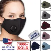 Reusable Washable Cloth Face Mask Breathing Valve PM2.5 Carbon Filter NEW COLORS