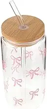 OKUMEYR Cute High Temperature Resistant Glass Cup with Lid and Straw for and Adults Capacity Bow Ideal for Smoothies and Iced Coffee for Parties and Everyday
