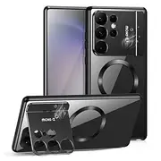 Phone Case For Samsung Galaxy S24 Ultra S23 Ultra S22 Ultra S21 Ultra S25 Ultra Magnetic Adsorption With Magsafe with Stand Holder Transparent Magnetic Acrylic