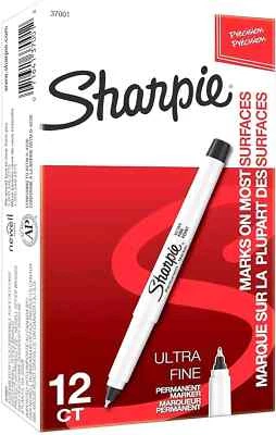 SHARPIE Permanent Markers, Ultra Fine Point, Black, 12 Count 37001 NEW IN BOX