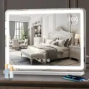 Abesthink Vanity Mirror with Lights, 32" x 22" Large Makeup Hollywood Mirror for Desk, Lighted Vanity Make up Mirror with USB Charging, 3 Color Lighting Modes Tabletop or Wall Mount White