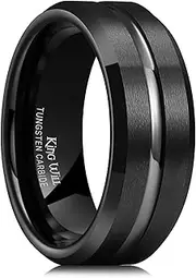 [King Will] Classic 8mm Black/Blue/Brown Tungsten Carbide Wedding Band Ring Polished Finish Grooved Center Comfort Fit