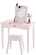 Children's Clamshell Storage and Dressing Table Set, Mini Desk (Pink) with Chair Mirror, Suitable for Bedroom, Living Room, Children's Room, School