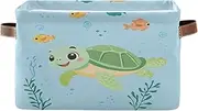 Cartoon Turtle Sea Fabric Container, Collapsible Decorative Fabric Storage Bins with Handles for Home/office