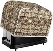 [Daulesho] Brown Boho Mandala Tiles 2|4 Slice Toaster Cover Moroccan Tiles Microwave Toaster Oven Cover Geometric Mandala Floral Dustproof And Fingerprint Protection -S