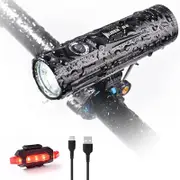 WUBEN B2 Bike Light, Type C Rechargeable, 1300 high Lumens LED IP68 Waterproof - Black