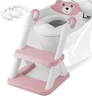 Potty Training Toilet Seat, Toddler Toilet Seat for Boys Girls, 2-in-1 Potty Training Toilet with Step Stool Ladder Soft Cushioned Seat Splash Guard Pink