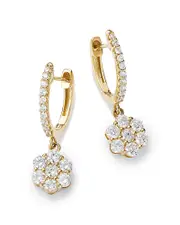 Bloomingdale's Fine Collection Diamond Flower Dangle Hoop Earrings in 14K Yellow Gold, 1.25 tcw