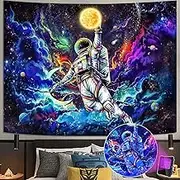 kampdream Blacklight Astronaut Space Tapestry, UV Reactive Galaxy Universe Planet Glow in Dark Tapestries for Men, Boys and Teens Cool Poster 44×60 inch