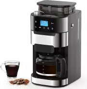10-Cup Drip Coffee Machines with Built-in Grinde Smart LED Touchscreen 24H Timer