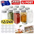 12/24x Clear Square Glass Jars Lid Spice Herb Seasoning Condiment Storage NEW