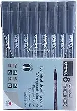 BRUSTRO Professional Pigment Based Fineliner |Black| Set of 8 - Tip Size 0.05mm, 0.1mm, 0.2mm, 0.3mm, 0.4mm, 0.5mm, 0.6mm and 0.8mm| Technical Drawing,Waterproof,Artist Illustration,Sketching,Mandala