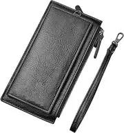 RFID Blocking Carbon Leather Men's Wallet with 10 Slots, 1 ID Window, Coin Purse, 2 Compartments, Vertical Tri-Fold Men's Wallet,Black