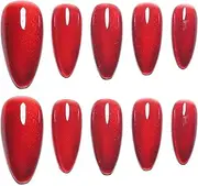 Sun&Beam Nails Handmade Press-on Medium Long Amlond Red Ruby Magnet False Nail Tips Design Fashionable 10 Pcs Set (#162 L)