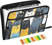 Quteprint 13 Pockets Expanding File Folder with Zipper Closure, Cartoon Cat Patterns Accordion File Folder with Sticky Labels, Letter Size A4 Papers Expandable File Document Organizer