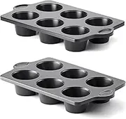 HONGBAKE Nonstick Jumbo Muffin Pan, 2 Pack Large Cupcake Tin for Baking, Cup Cake Tray, 3.5dia, 6 Cup, Premium, Extra Thick, Dishwasher Safe