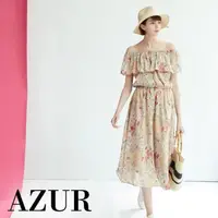 在飛比找momo購物網優惠-【AZUR】暖春花卉爛漫平口露肩洋裝