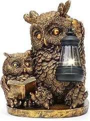 EPTUEGA Garden Statues Owl with Solar Lantern - Loving Owl Reading Outdoor Decor Gardening Gifts for Mothers Day,Outdoor,Yard, Patio,Balcony