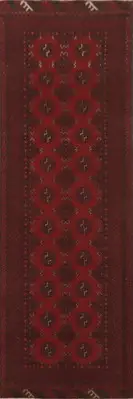 Geometric Balouch Afghan Wool Runner Rug: Handmade Traditional Style 3x9 ft