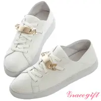 在飛比找momo購物網優惠-【Grace Gift】全真皮金屬設計2way休閒小白鞋(白