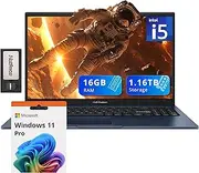 [ASUS] Vivobook 15.6 FHD Laptop, Intel i5-1235U, 16GB DDR4 RAM, 1.16TB Storage (1TB SSD+160GB Docking Station Set), Intel Iris Xe Graphics, Number Pad, WiFi 5, Win 11 Pro, Quiet Blue