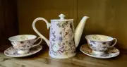 Grace Teaware Pink Peony Floral Garden Coffee/Teapot AND 2 Cups & Saucers ~ NEW