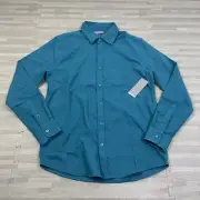 Geoffrey Beene Flannel Long Sleeve Button Shirt Mens Size Small Teal Ocean $68