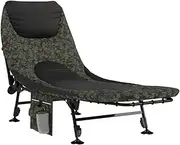 vidaXL Foldable Camouflage Fishing Bed – Adjustable Mud Legs, Steel Frame, Foam Padded 600D Oxford Fabric, 196x75 cm, 180 kg Capacity