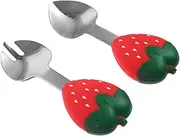Generic Baby Training Tableware Toddler Fork Spoon Set Short Handle Sturdy Easy to Use Strawberry Theme