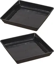 Square Plant Trays in Black, Flower Drip Tray, Deep Plant Drainage Set of 2 for Balcony Counter, Decorative Watering Tray Plants Saucer for Garden Indoor Outdoor