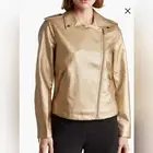 Jaclyn Smith Faux GOLD Leather Moto Jacket /size large NEW W/TAGS