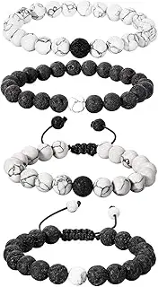 [BBTO] 4 Pieces Howlite Bracelet Lava Stone Diffuser Bracelet Couples Bracelet Aromatherapy Bracelet Set for Essential Oil