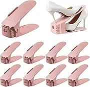 Bibabala Shoe Slots Organizer, 10 Pack Adjustable Shoe Rack Stacker Storage Space-Saveing 50%, Double Deck Shoes Rack Holder for Shoes Holder Organization, Closet Organization(Pink)