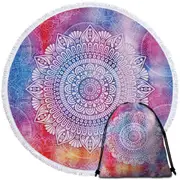 White Mandala Over Purplish Background Beach Towel