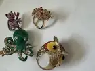 Set of Large Fashion Rings, Blue Octopus, Owl, Stink Bug, Panda "New"