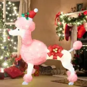 35" Christmas Poodle Dog Decoration with Lights,3D Pink Dog Lighted-up Outdoo...