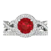 2.40 ct Round Cut Halo Tourmaline Statement Ring Band bridal Set 14k White Gold
