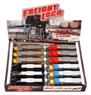 FREIGHT LOCOMOTIVE DIECAST CAR BOX OF 12 6.75 INCH SCALE DIECAST CARS, ASSORTED