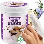 Flintstone Dog Ear Cleaner Finger Wipes – Ultra Big Dog Ear Wipes Gently Clean Ear Wax, Dirt - Ear Wipes for Dogs & Cats Soothes Ear Itching - Mild Coconut Scent - 60 Count