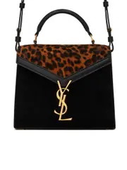 Saint Laurent Cassandra Mini Top Handle Bag in Leopard-print Suede and Smooth Leather