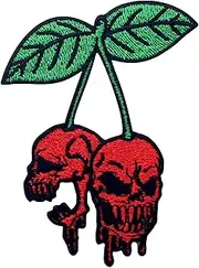 [ZEGIN] The Bleeding Skull Cherry Patch Embroidered Applique Badge Iron On Sew On Emblem