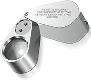 40X Jewelers Loupe Magnifier Magnifying Glasses, Full Metal LED/UV Illuminated Jewelry Loop Pocket Folding Magnifying Glass for Close Work, Gardening, Kids, Stamp, Rock Collecting