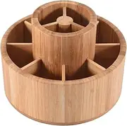 Bamboo Desk Storage Box Rotatable Pen Holder Stationery Storage Box 360 Degree Rotation for School Office