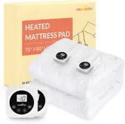 Luxeheat Electric Heated Mattress Pad King Size Zoned Dual Control 10 Heat Level