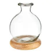 Bud Vase with Wood Base Centerpiece Showpiece Home Décor Vases - Pack of 2