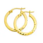 9ct Gold 15mm Diamond Cut Square Tube Hoop Earrings